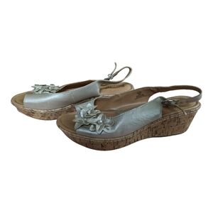 Bjorndal Daphne Leather Floral 2.5" cork wedge sandal Size 10